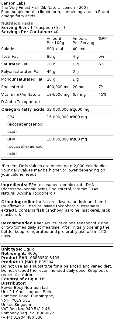 The Very Finest Fish Oil - Φυσικό Λεμόνι Ψαρέλαιο - 200 ml - Image 2