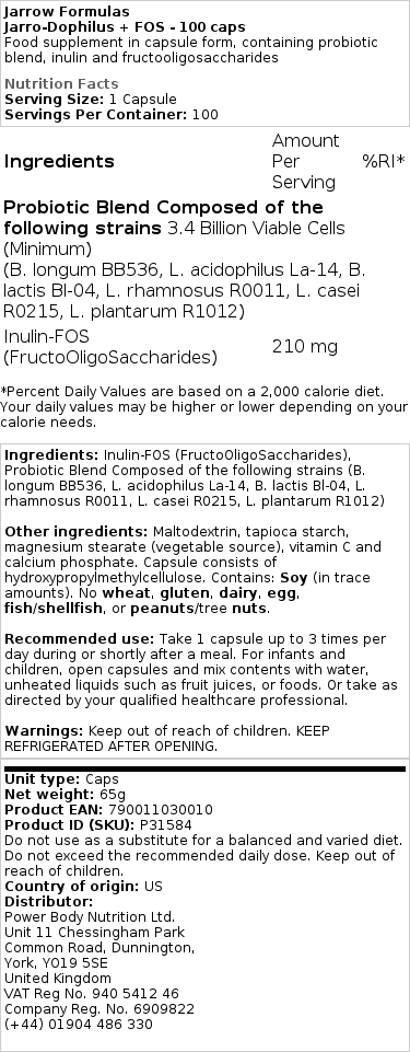 Jarro-Dophilus - Προβιοτικά + FOS - 200 κάψουλες - Image 2