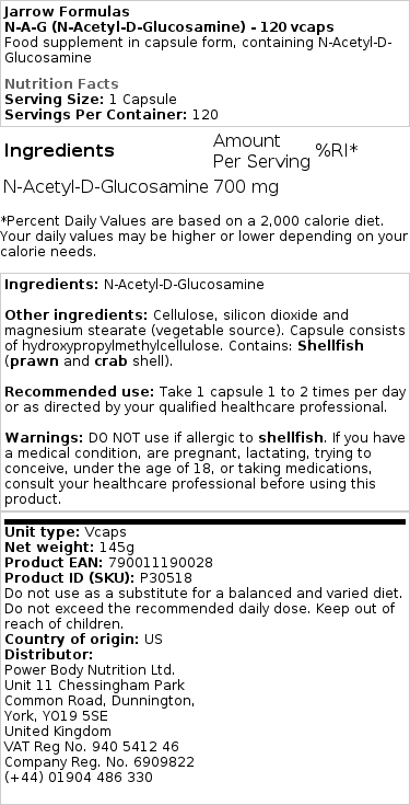 N-A-G - Ν-Ακετυλογλουκοζαμίνη - 700mg · 120 κάψουλες - Image 2
