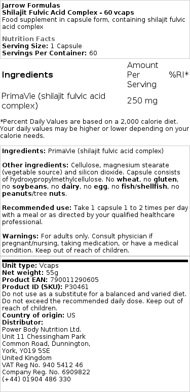 Brand - Σύμπλεγμα Οξέων Shilajit Fulvic - 60 κάψουλες - Image 2