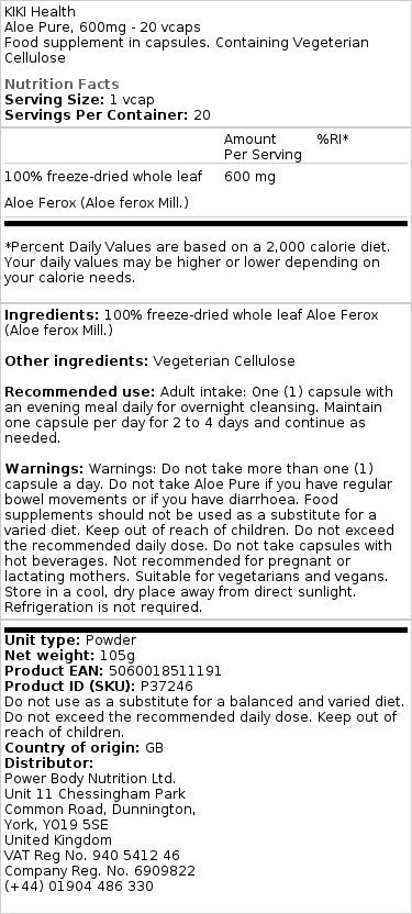 Aloe Pure - Καθαρό Αλόη - 600mg · 20 κάψουλες - Image 3