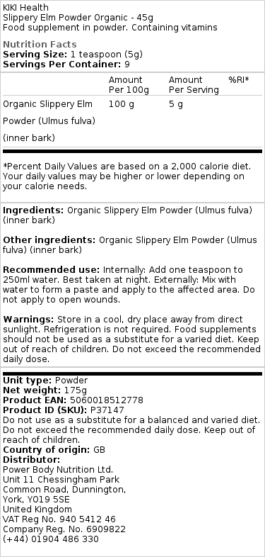 Pulver af - Οργανική Σκόνη Slippery Elm - 45g - Image 2