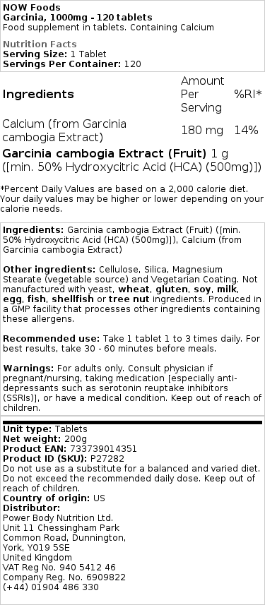 Garcinia - Γκαρσίνια 1000mg - 120 δισκία - Image 2