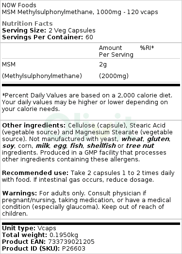 MSM - Μεθυλσουλφονυλμεθάνιο, 1000mg - 120 κάψουλες - Image 3