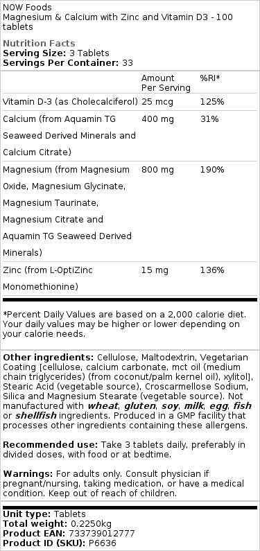 Brand - Μαγνήσιο & Ασβέστιο με Ψευδάργυρο και Βιταμίνη D3 - 100 δισκία - Image 2