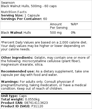 Brand - Φλοιοί Καρυδιάς Πλήρους Φάσματος, 500mg · 60 κάψουλες - Image 2