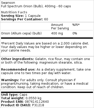Full Spectrum - Πλήρες Φάσμα Λαμπτήρας Κρεμμυδιού, 400mg - 60 κάψουλες - Image 2
