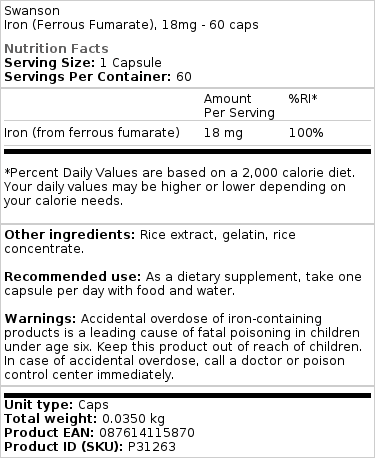 Brand - Σίδηρος (Φουμαρικός Σίδηρος) 18mg · 60 κάψουλες - Image 2