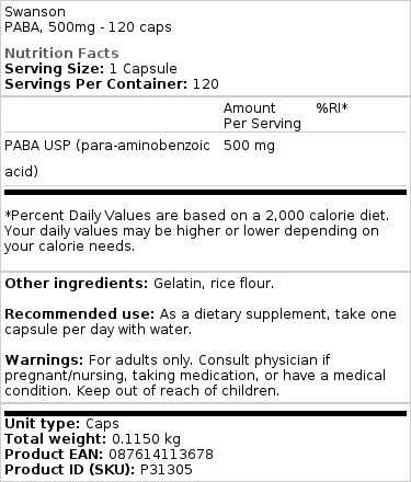 Brand - PABA, 500mg - 120 κάψουλες - Image 2