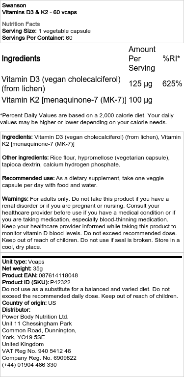 Brand - Βιταμίνη D3 & K2 - 60 φυτικές κάψουλες - Image 2