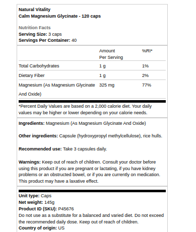 Calm - Γλυκινάτο Μαγνησίου - 120 κάψουλες - Image 2