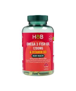 Holland & Barrett - Omega 3 Fiskeolie 1200mg & Vitamin D3 - 120 kapsler
