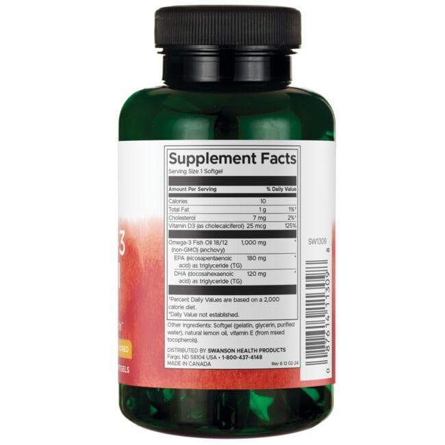 SWANSON - Ωμέγα-3 + Βιταμίνη D-3, 60 κάψουλες - Image 2