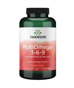 Swanson - MultiOmega 3-6-9 - Hørfrø & Borage & Fiskeolier - 120 bløde kapsler